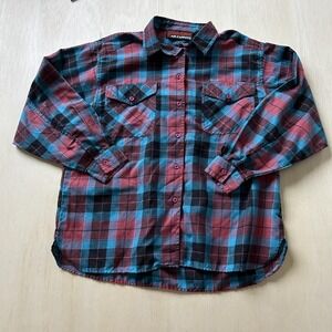 Vintage Air Express Shirt‎ Boys 14 Red Blue Plaid Flannel Long Sleeve Button Up